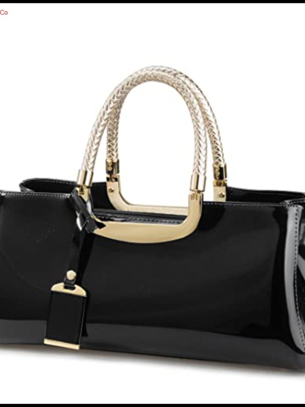 Glossy Faux Patent Leather Structured Satchel Shoulder Handbag Evening Party